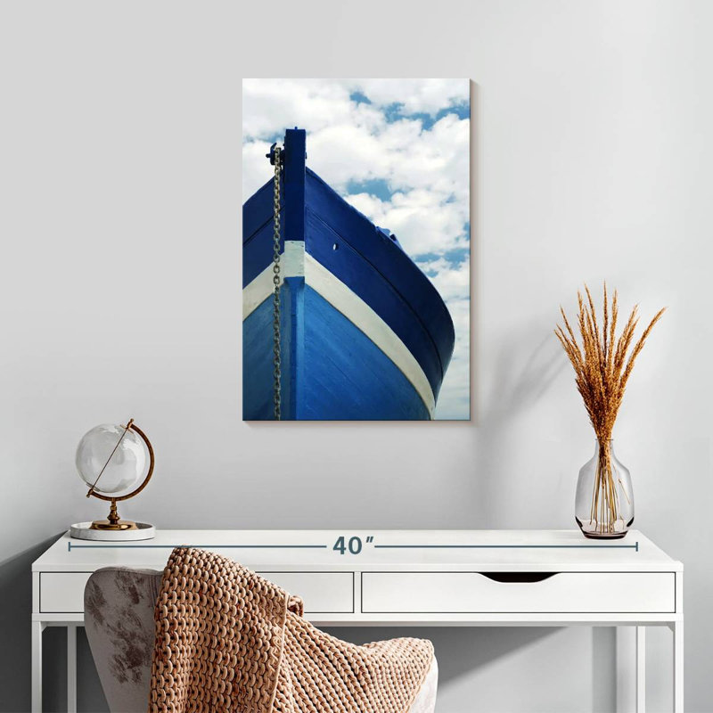 Bateau de pêche bleu ancré Mehar, H 24 po x l 16 po