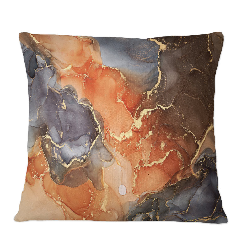 Brown Luxury Abstract Fluid Art X - Modern Printed Throw Pillow, 18" x 18"