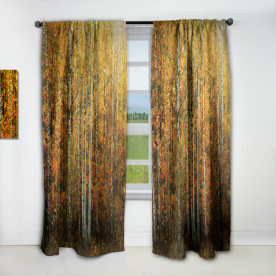 Yellow Colorful Autumn Forest - Linen Curtain