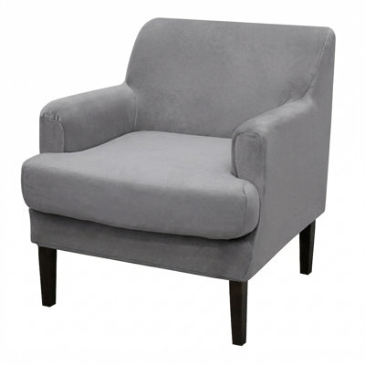 2-Piece Stretch Slipcover For Accent Chairs - Separate Cushion Cover, Easy Install Sofa Protector With Silver Fox Velvet Fabric