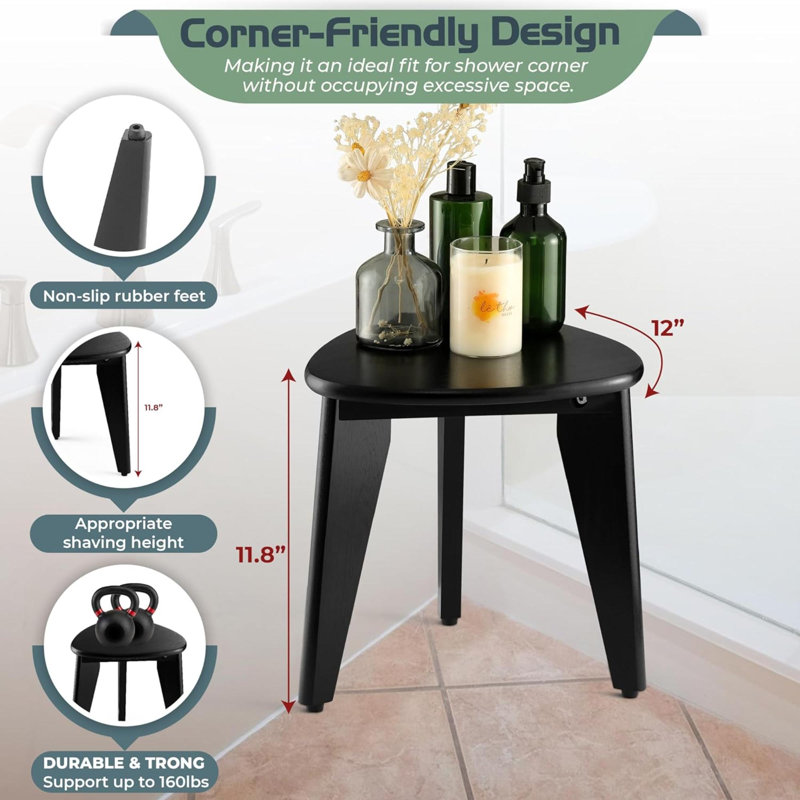 Esohe 12'' W Solid Wood Shower Bench, Black