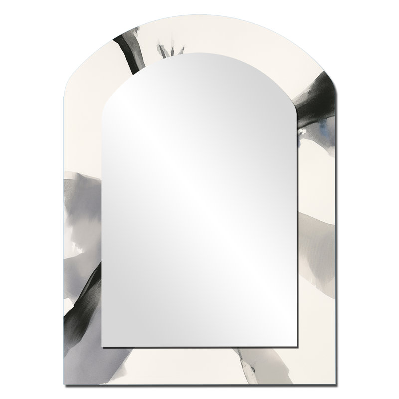 «Abstract Neutral III - Abstract Shapes Arch Unique Wall Mirror Decor», grand miroir asymétrique noir, impression sur métal