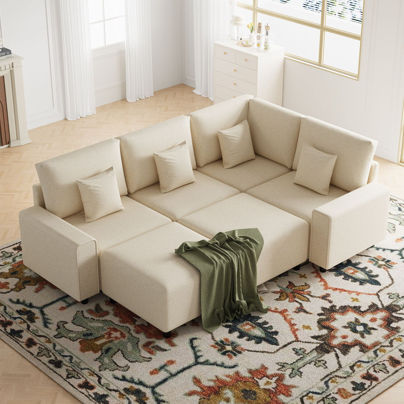 6-Piece Modular Corduroy Sectional Sofa with Ottoman, Reconfigurable Couch Sectional for Living Room, Bedroom, Office