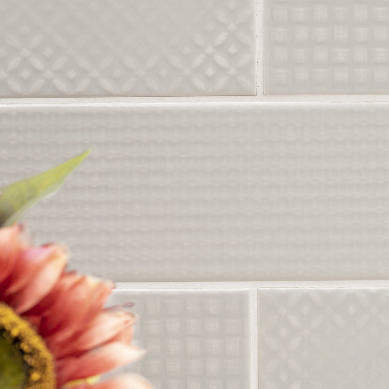 Metrola 3D Mix 4 in. x 12 in. Glossy Ceramic Subway Wall Tile, Ashen
