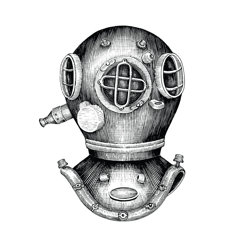 Diving Helmet - Wrapped Canvas Print, 51cm H x 51cm W x 3.8cm D