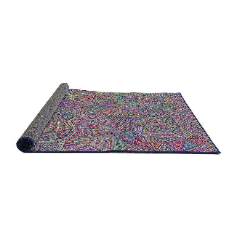 Tapis vert/rouge/brun à motifs, Rond 3 pi