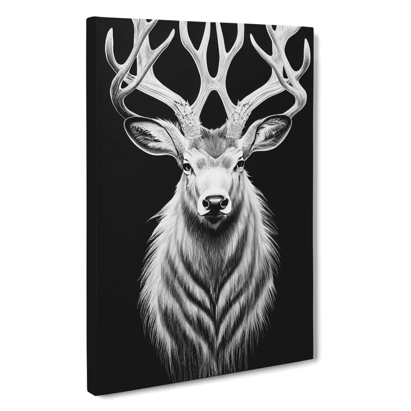 Monochrome Stag No.1 - Wrapped Canvas, 50cm H x 35cm W x 3cm D