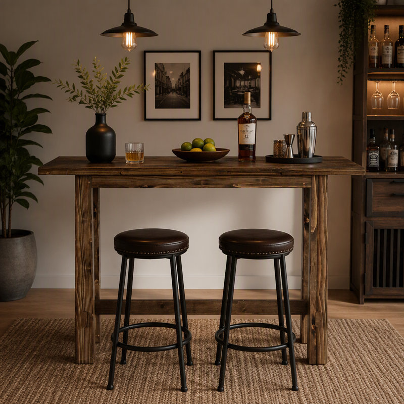 Table de bar 63 po, unité de bar à hauteur de bar en bois