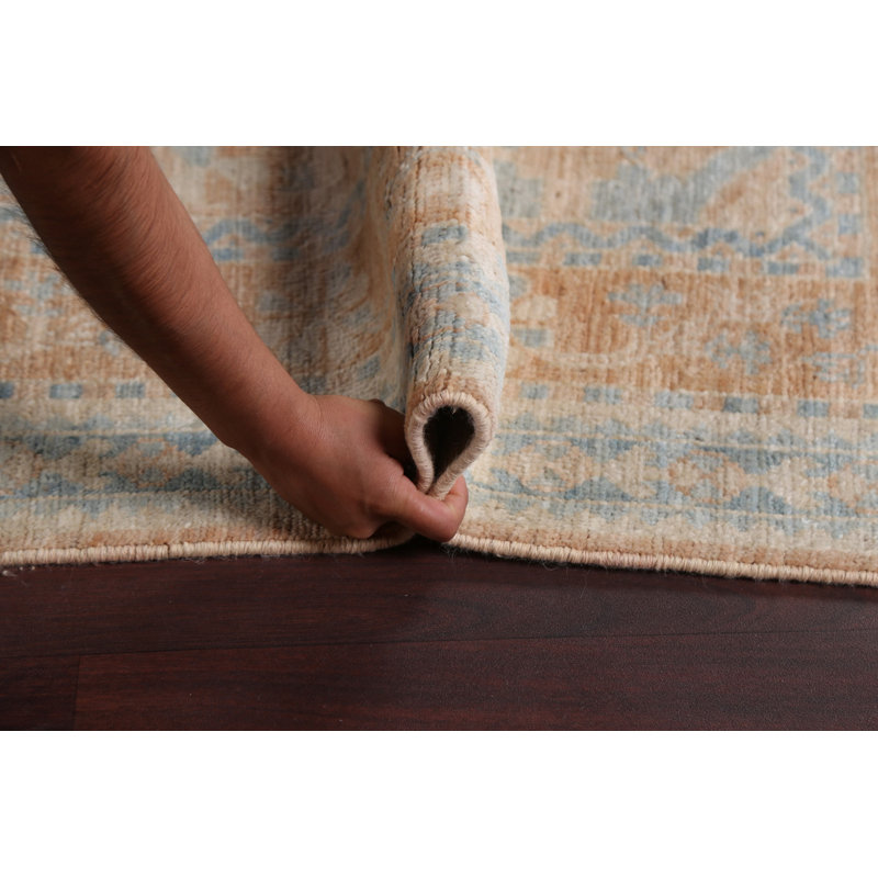 Tapis bleu marine / brun / gris en laine noué à la main de conception unique 8 pi 1 po x 10 pi 5 po