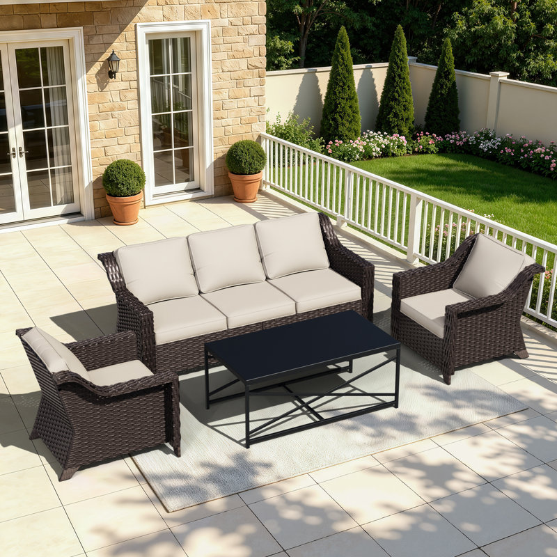 Aleira 5-Seater Weather-Resistant PE Rattan Patio Set, Beige
