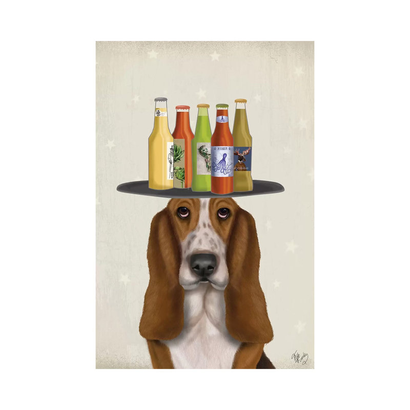 Basset Hound Beer Lover by Fab Funky - Wrapped Canvas Gallery-Wrapped Canvas Giclée, 101.6 cm H x 66.04 cm W x 3.175 cm D