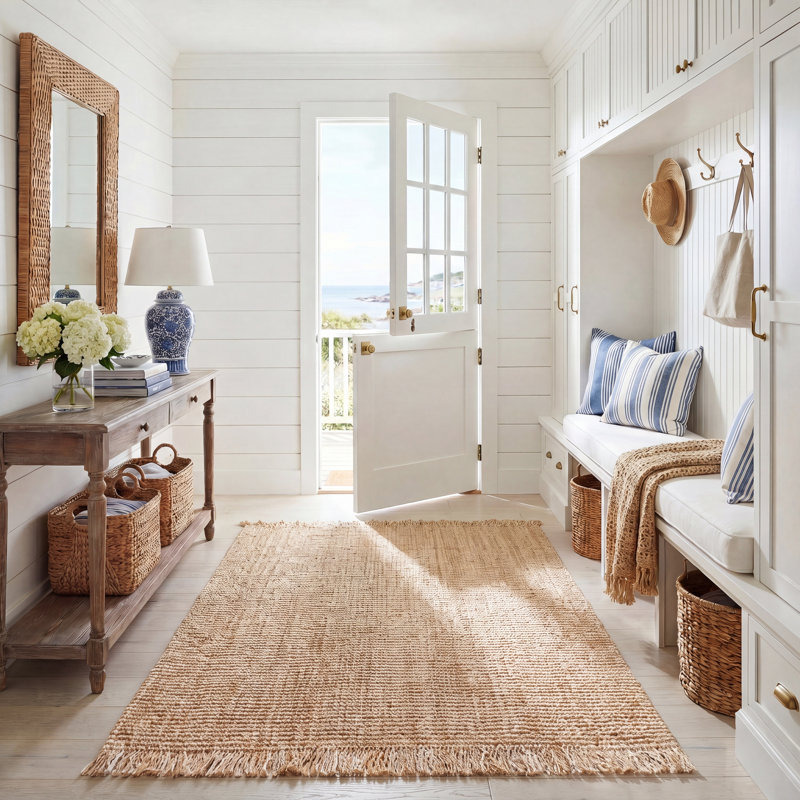 Rhiann Natural Fiber Hand Woven Jute Rug, Rectangle 5' x 8'