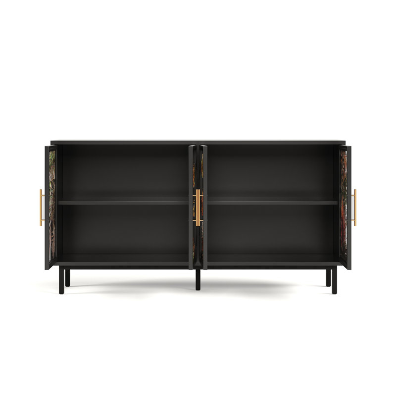 60.3" With 4 Doors For Buffet Cabinets, Glazed Painting Art Storage Cabinets, Control Console Table Decorative Cabinets, Living Room, Bedroom, Dining Room