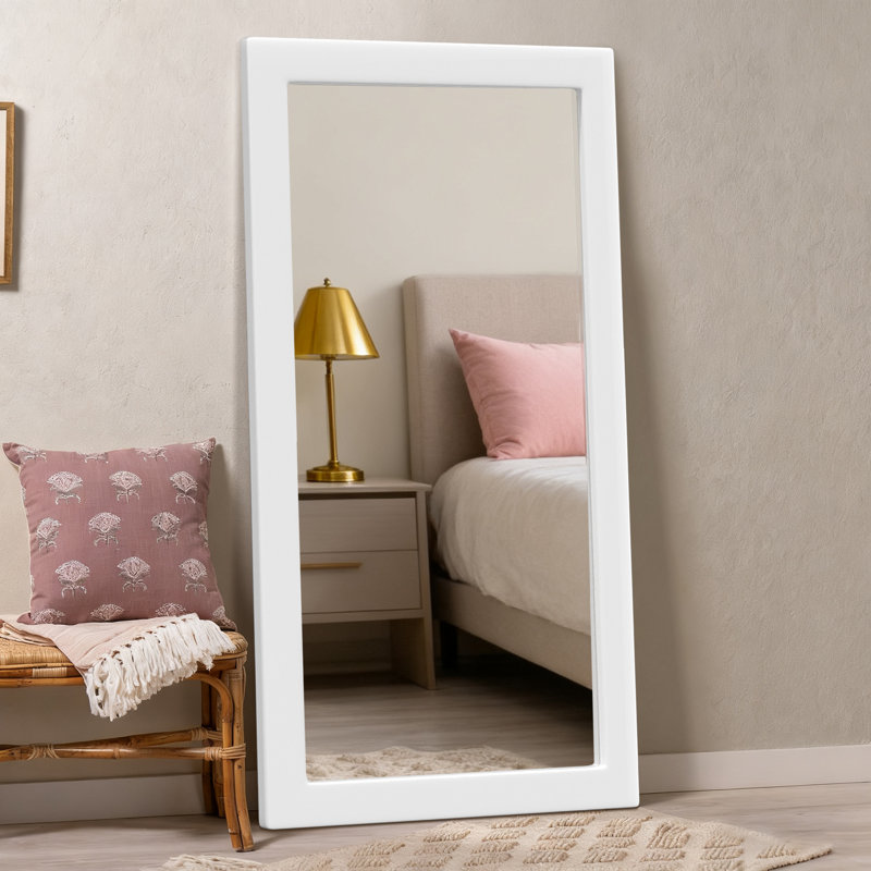 Miroir mural en bois surdimensionné pleine grandeur, 71 po x 32 po, Blanc