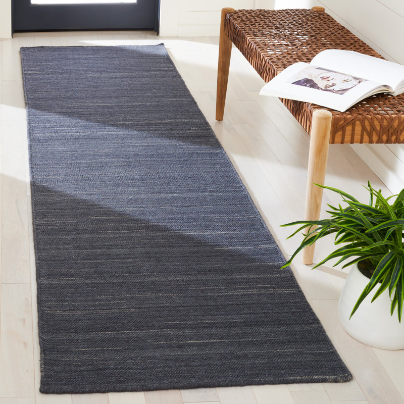 Tapis de couleur unie en laine tissé à la main Fitzpatrick, Tapis de couloir 2 pi 3 po x 9 pi