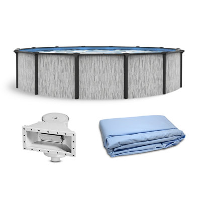 Blue Wave Sevilla 24-ft Round 52-in Deep Hard Sided Steel Wall Above Ground Pool with 6-in Top Seats, 5-in Verticals, Skimmer & Vinyl Liner - 12,600 Gallon Capacity for Family Swimming & Recreation