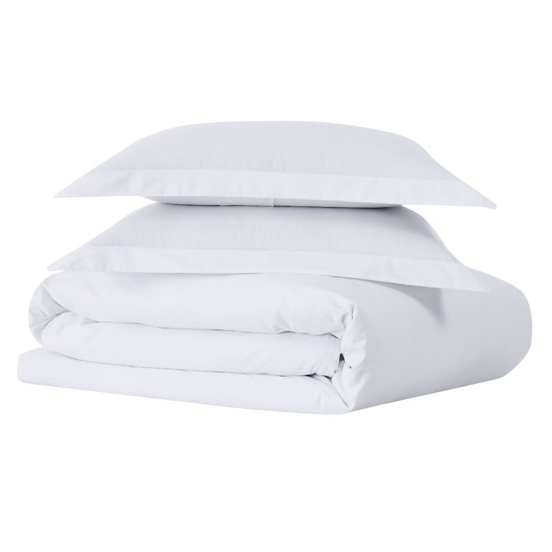 Jededian 100% Cotton Percale Duvet Cover Set, Queen Duvet Cover + 2 Shams, White