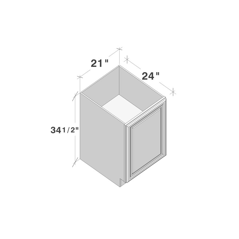 Armoire de base à porte simple pleine hauteur de style Shaker de DL Cabinetry (prête à assembler) l 21 po x H 34,5 po x P 24 po - Bois flottant
