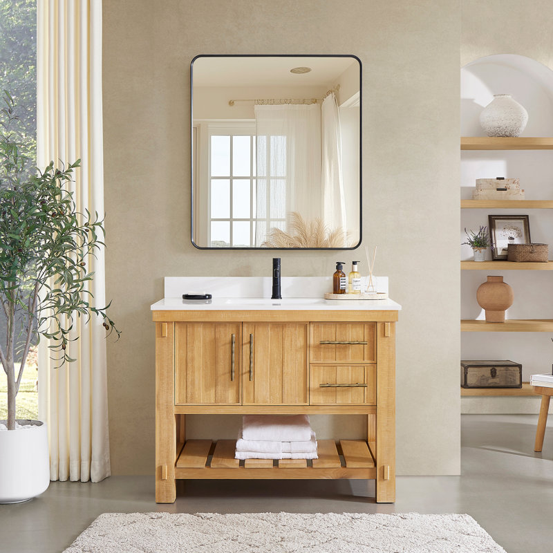 Wiegers 42" Single Bath Vanity in Acacia Classic Grey with Pure White Quartz Stone Top