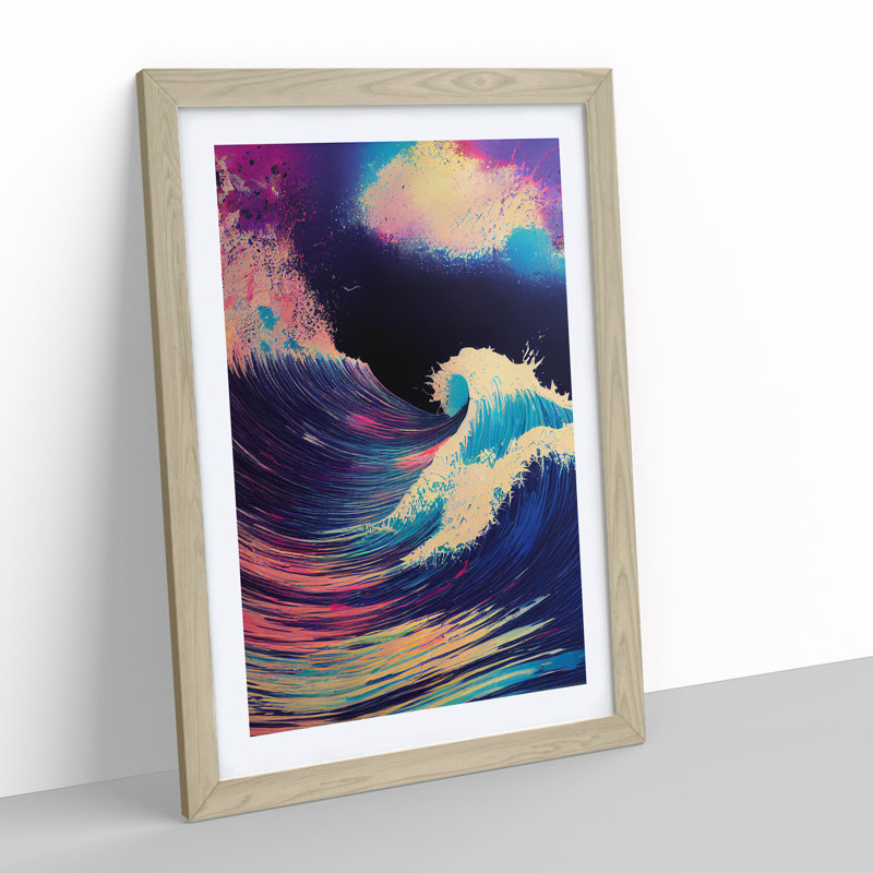 Colourful Ocean Wave No.1 Abstract - Single Picture Frame Print, 34cm H x 25cm W x 2cm D, Oak