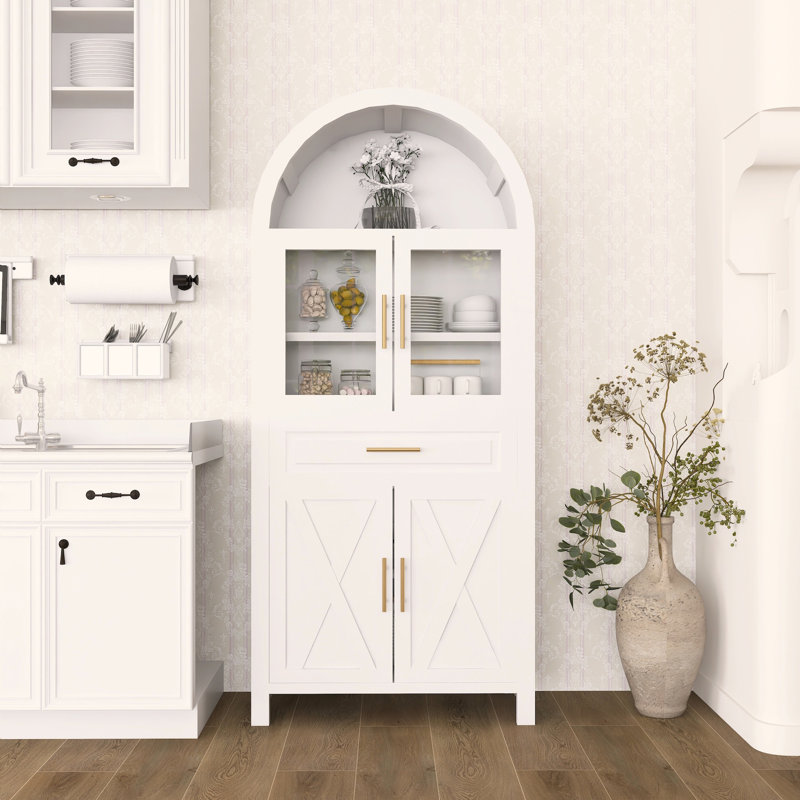 ARMOIRE DE RANGEMENT DE PANTERIE DE ferme avec porte en verre et tablettes ajustables, Blanc