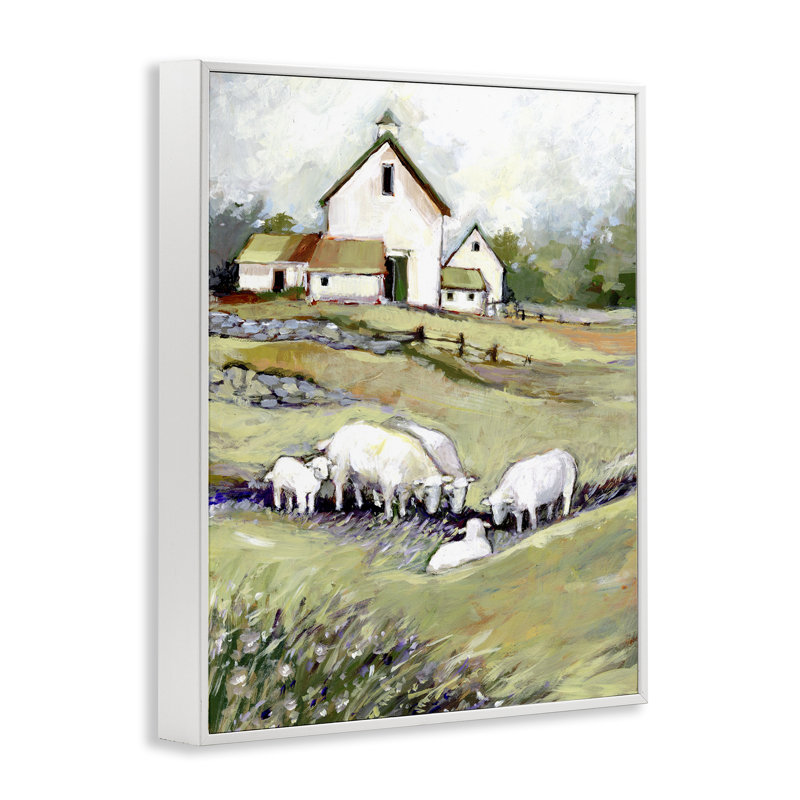 Grange avec moutons en pâture, estampe numérique, design par Susan Winget, H 30 po x l 24 po