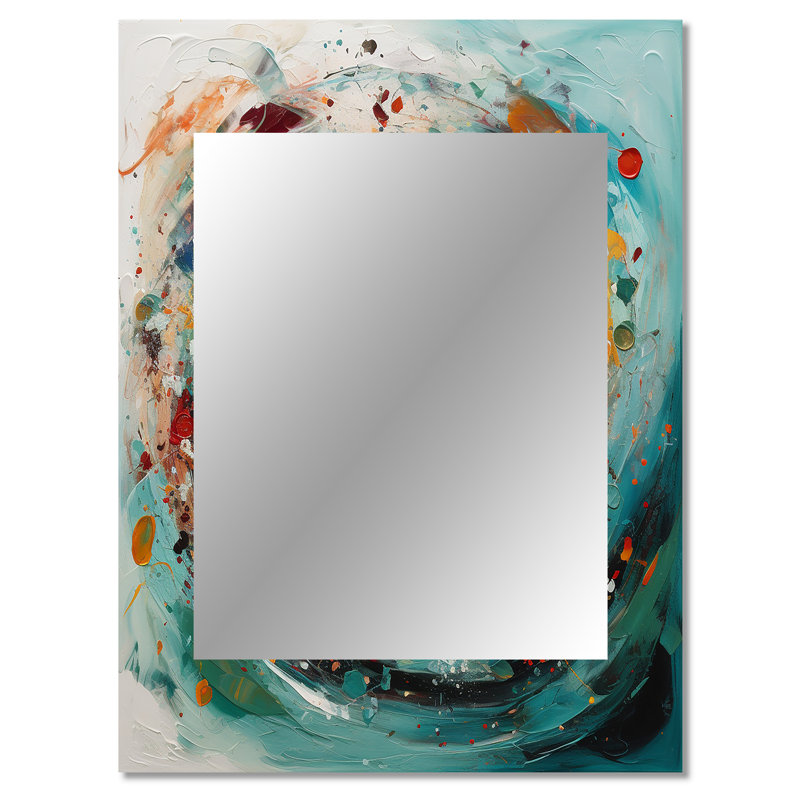 Mariage en spirale d'ambre électrique et bleu sarcelle II - miroir abstrait en spirale, miroir mural moderne unique, impression d'art en métal