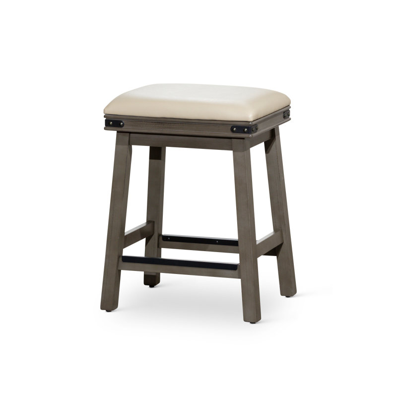 Saddle Stool, Weathered  Finish,  Leather Seat, Tabouret de comptoir (siège d'une hauteur de 24,0, Gray, Beige