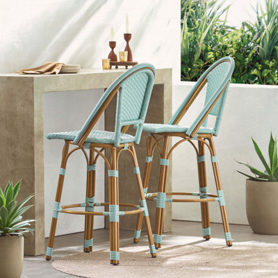 Tabouret de bar d'extérieur français avec rotin en PE et structure en aluminium (ensemble de 2)