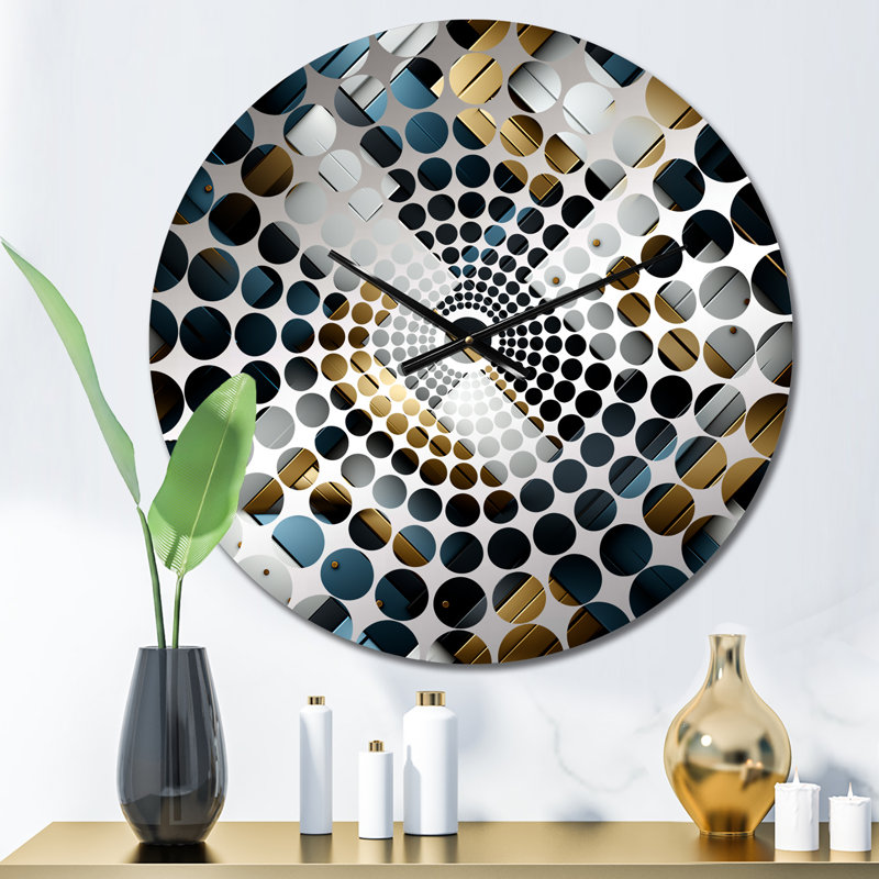 Dimensions de la mosaïque en marbre noir et or - horloge murale géométrique, Médium