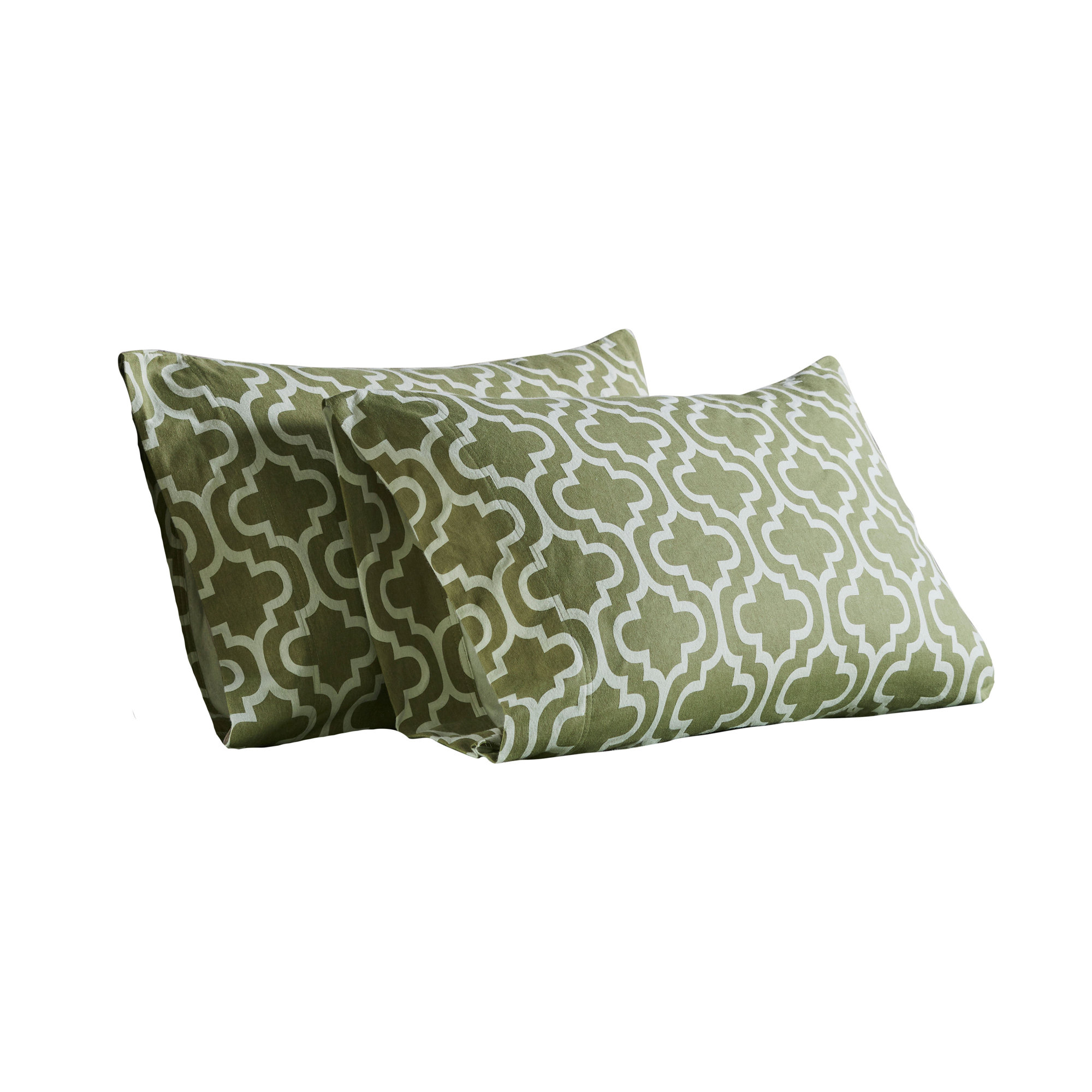 All Season Breathable Cotton Flannel Pillowcase Set, Sage Trellis, Standard
