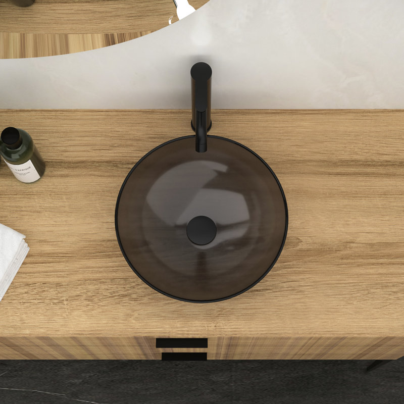 Lavabo de salle de bain avec verre trempé gris et bonde escamotable tentante, vasque portative 15,5 x 15,5 x 5,23
