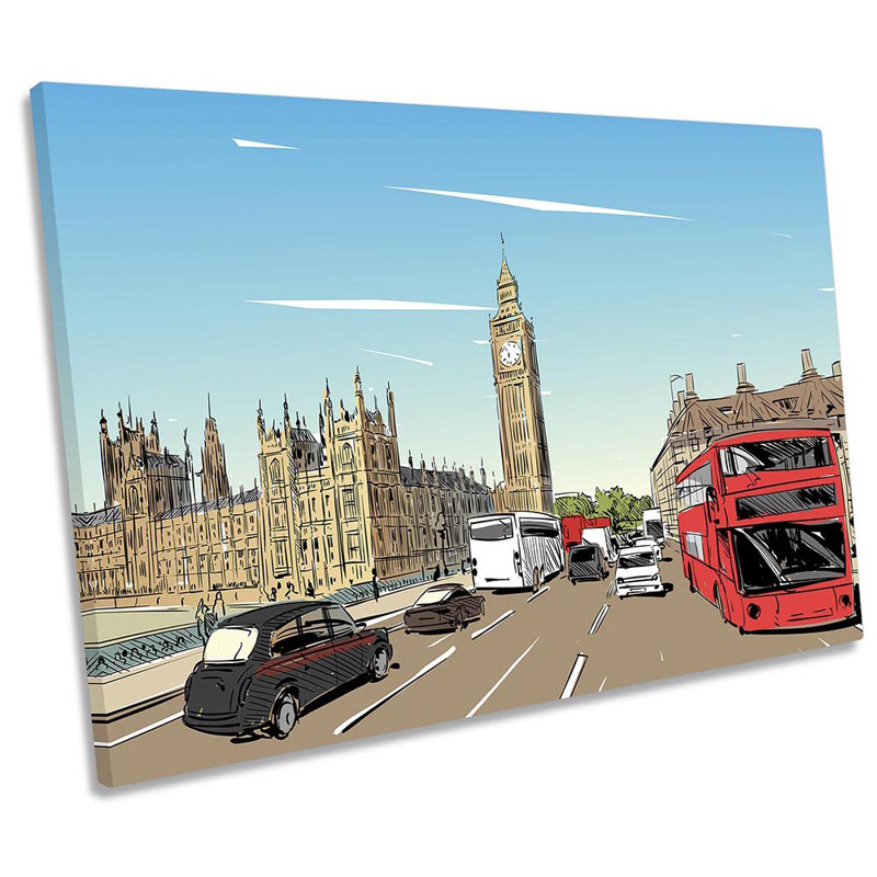 Big Ben London Bus Bridge - Wrapped Canvas Print, 30.5cm H x 45.7cm W