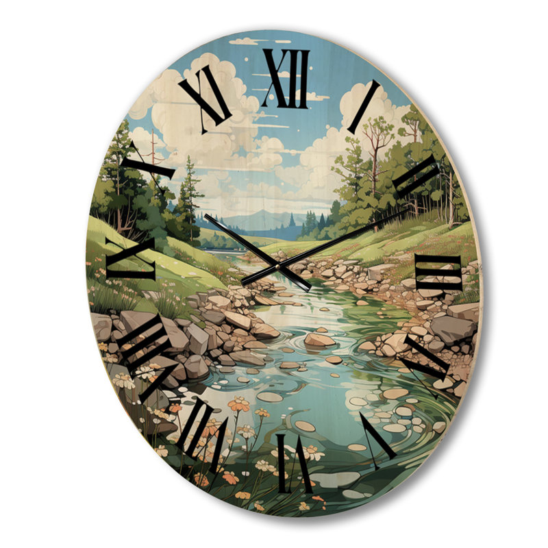 Horloge murale Coastal Creek Silver Stream II - Paysages surdimensionnés, Grand