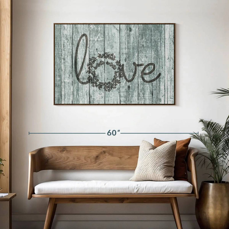 Amour en bois, typographie, 43 po x 29 po, Cadre flottant noyer