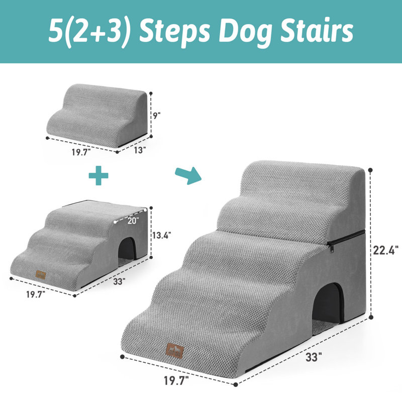 Escalier pour chien pliable à 5 niveaux avec escalier pour chien, Gris