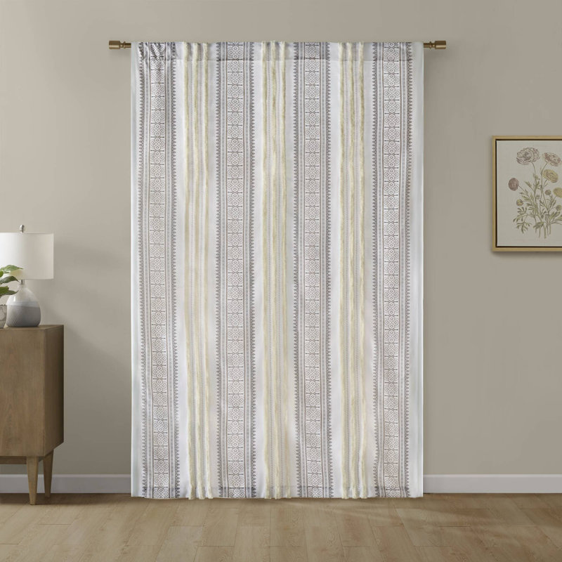 Samara Poly Printed Single 50x95" Curtain Panel With Tufted Stripe And Lining, 50" W x 84" L