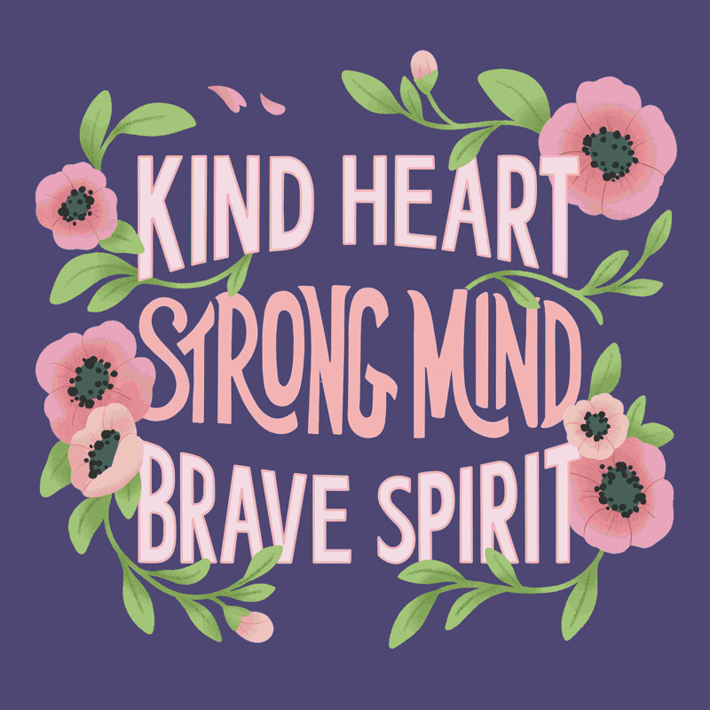 «Kind Heart Strong Mind», art textuel sur toile tendue, H 12 po x l 12 po