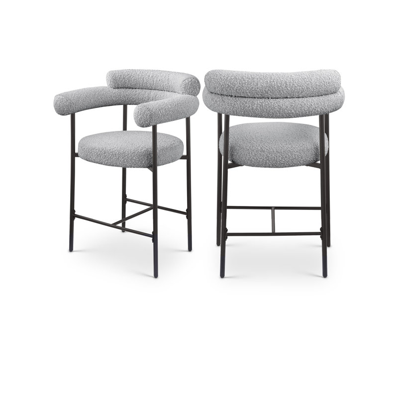 Tabouret de comptoir 26 po Blake, Boucle Fabric, Grey, Matte Black