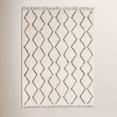 Mossy Charcoal Light Beige Moroccan Shag Rug