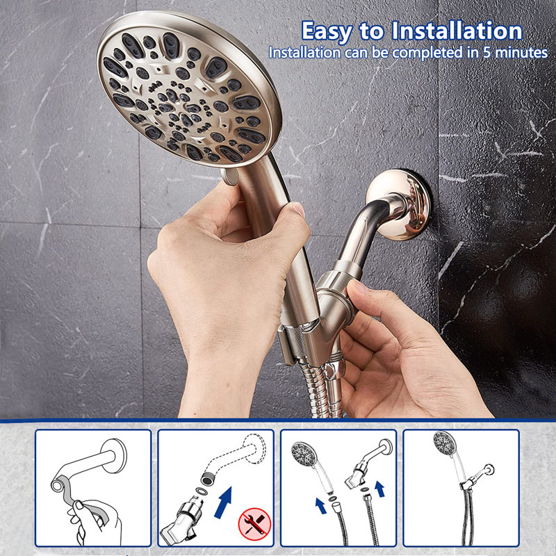 Pomme de douche à haute pression avec ensemble de pomme de douche à 7 jets, Nickel brossé