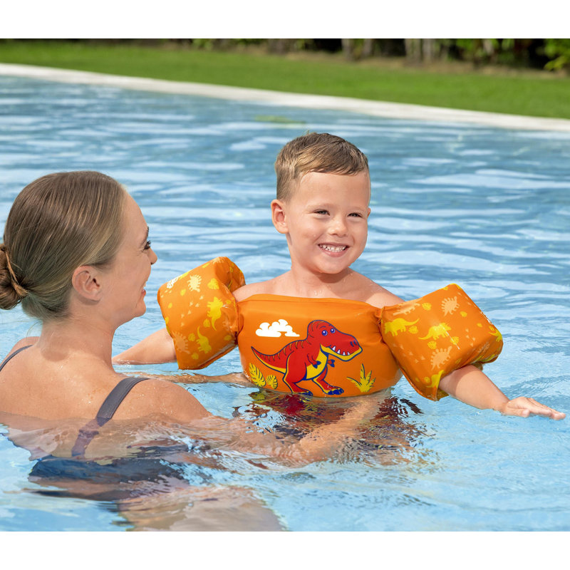 Gilet de sauvetage Bestway Puddle Jumper en tissu avec brassards - Motif T-Rex - Gilet flottant, accessoire de natation et aquatique, boucle dorsale réglable, capacité de charge de 15 à 25 kg, pour enfants de 2 ans et plus