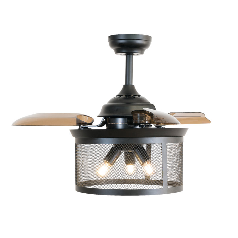 Ventilateur de plafond 36 pouces rétractable avec 36 modes de fonctionnement et 2 tiges de descente noir mat avec lumières
