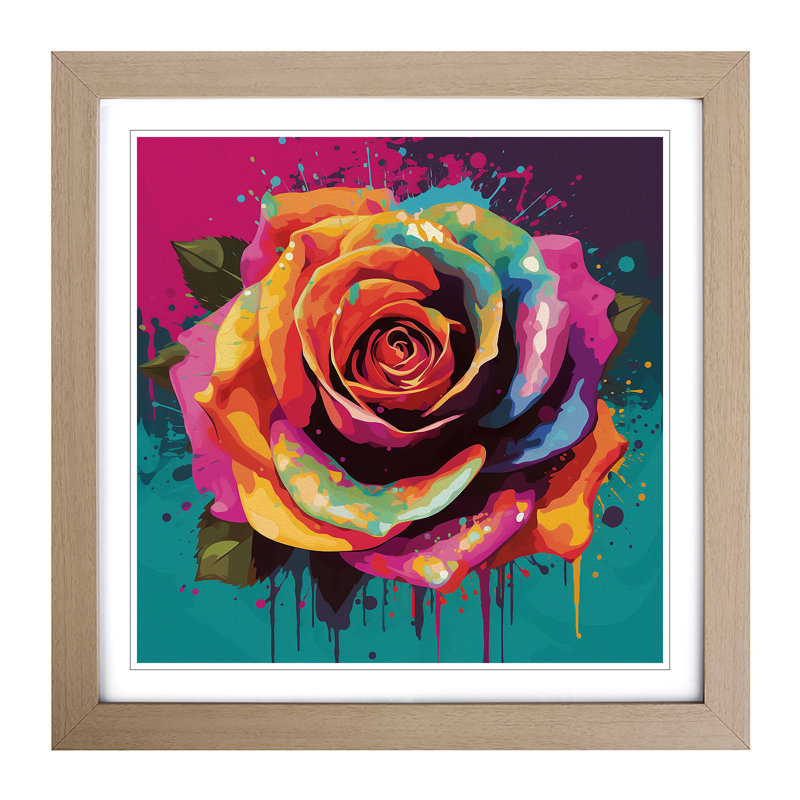 Rose Pop - Single Picture Frame Print on Wood, Oak