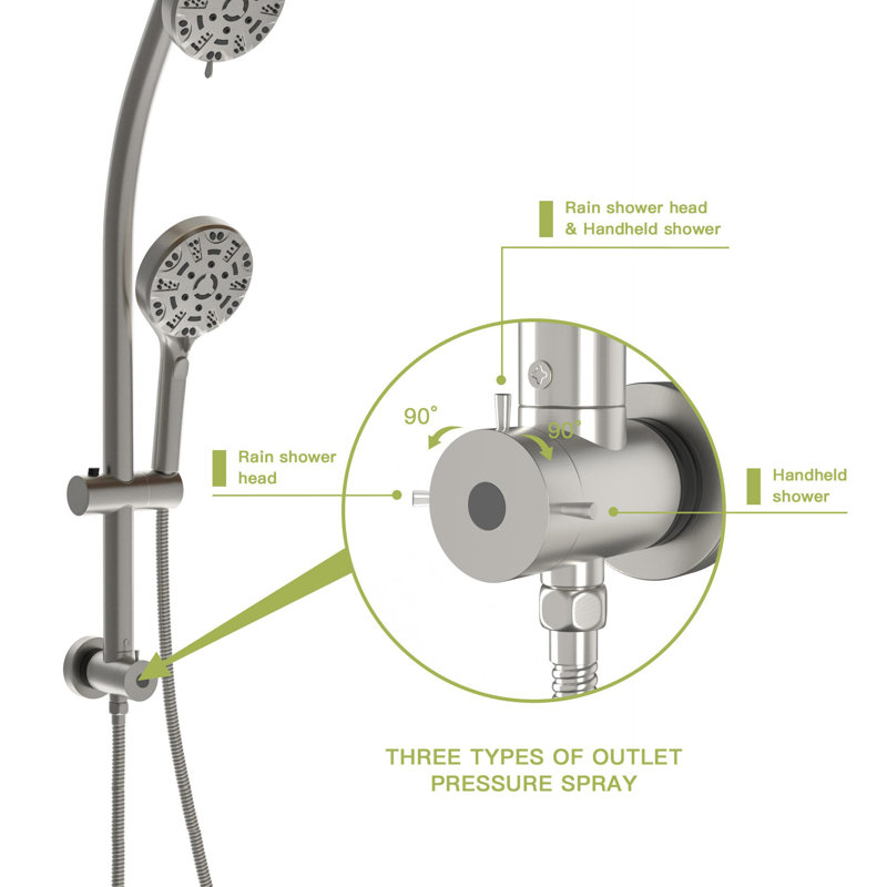 8-function hand shower, adjustable slide bar, Brushed Nickel