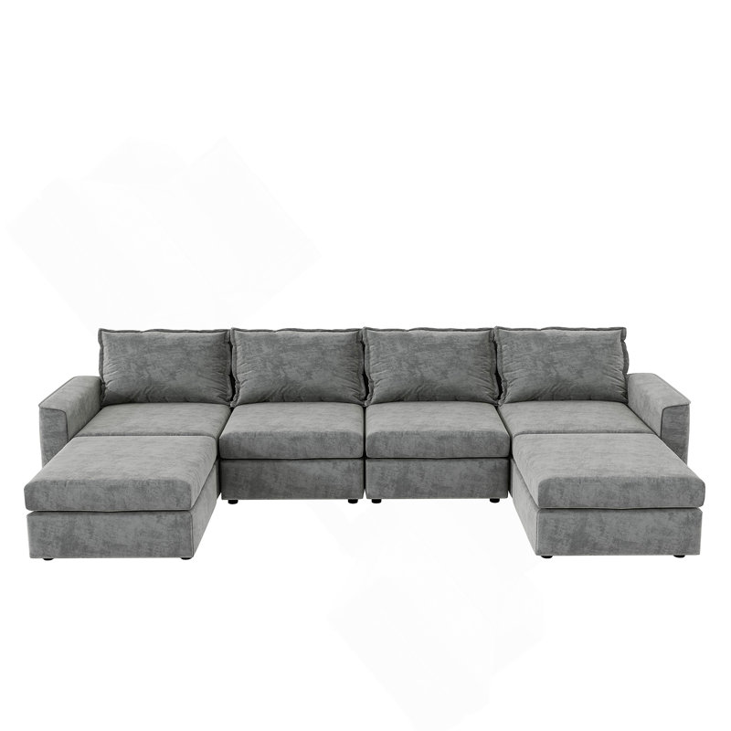 Chenille Modular Sectional Sofa,U Shaped Reversible Couch,Free Combination
