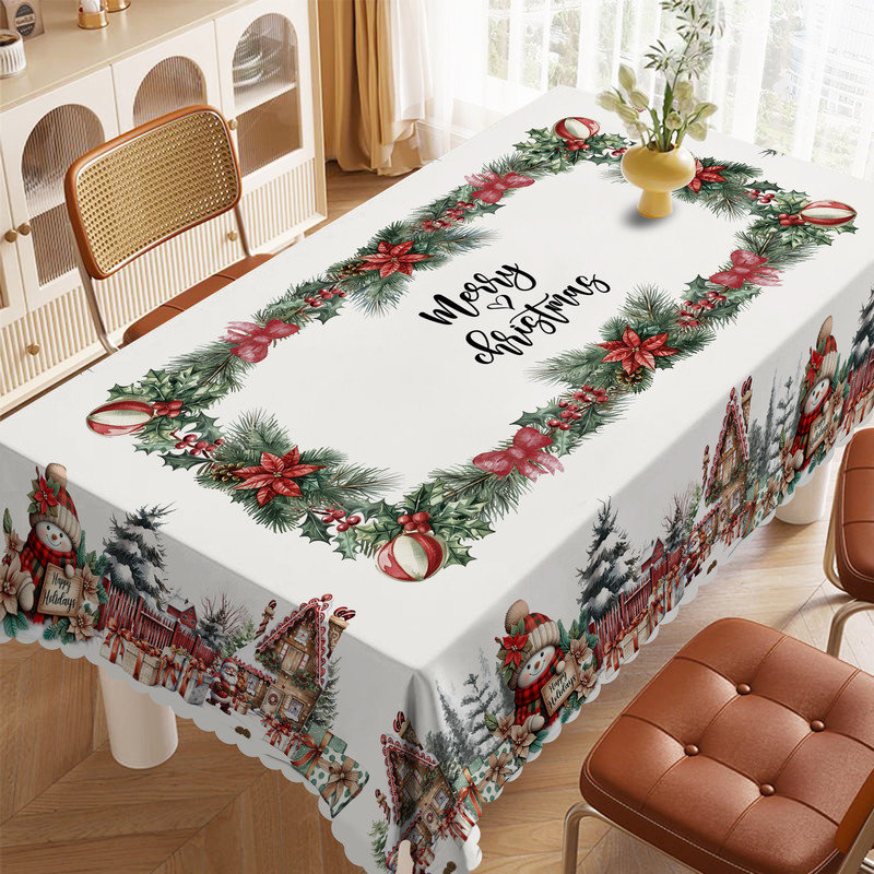 Nappe lavable en polyester motif bonhomme de neige pour décoration de Noël, 66" W x 86" L