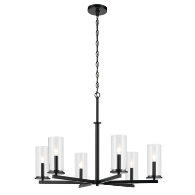 Crosby 6-Light Satin Black Chandelier with Clear Glass Shades