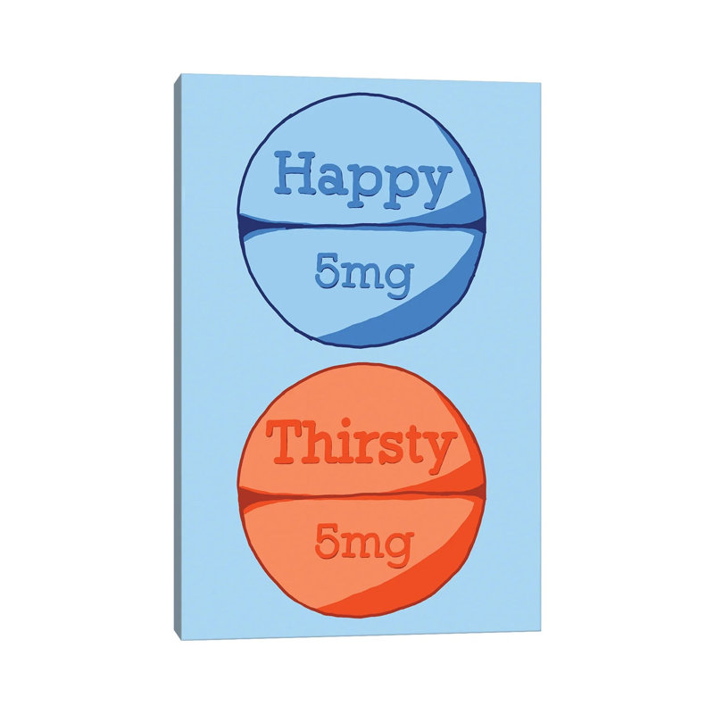 Happy Thirsty Pill Blue by Jaymie Metz - Wrapped Canvas Print, 30.48 cm H x 45.72 cm W
