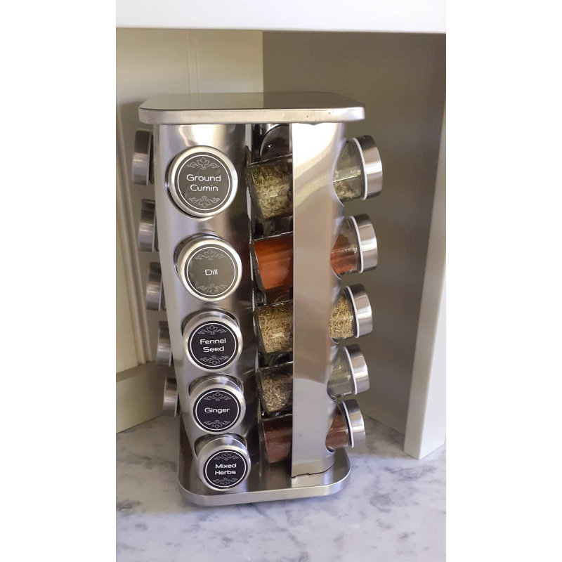 Freestanding Stainless Steel Spice Jar & Rack Set